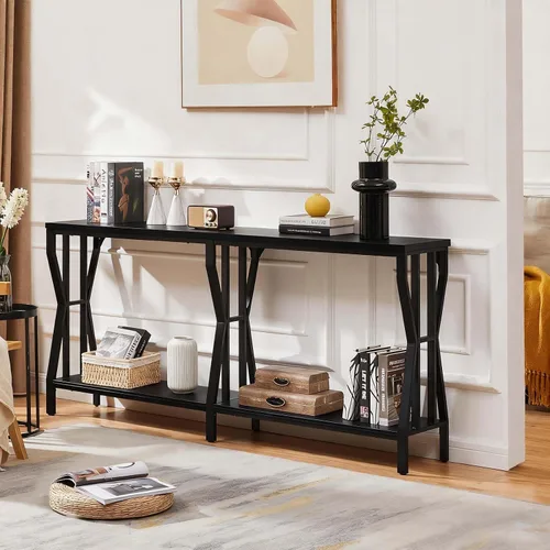Vista 7 de HOMISSUE Mesa consola de sofá, mesa de sofá extra larga de 70.9 pulgadas con almacenamiento de 2 niveles, mesas de consola estrechas industriales