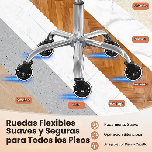 Vista 8 de Taburete enrollable con ruedas, taburete ajustable en altura con soporte para la espalda, silla de dibujo de oficina con cojín de piel sintética