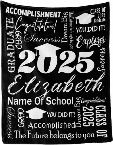 Vista 11 de MyPupSocks Manta personalizada de graduación 2025, clase de con nombre de la universidad, regalos personalizados, manta con texto para sobrina