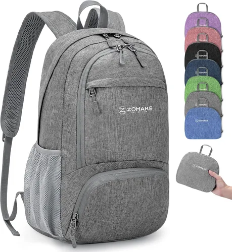 Vista 20 de ZOMAKE Mochila plegable ultraligera de 10 litros, mochila plegable pequeña, resistente al agua, mochila plegable para mujeres y hombres (negro-A1)