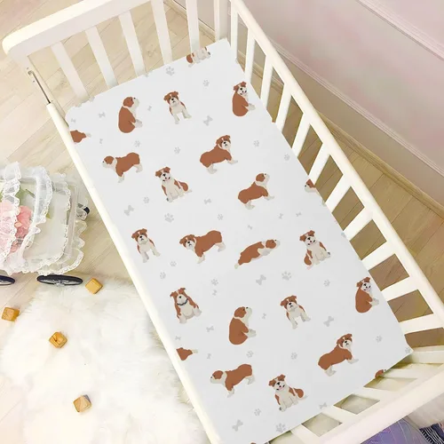 Vista 6 de English Bulldog - Sábanas transpirables para colchón de cuna, suaves y transpirables de 39 x 27 x 5 pulgadas Color: 12