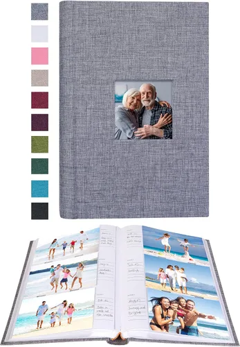 Vista 12 de Mublalbum - Pequeño álbum de fotos 4x6 con cubierta de lino y áreas de notas, libro de fotos con bolsillos verticales para boda, familia, bebé