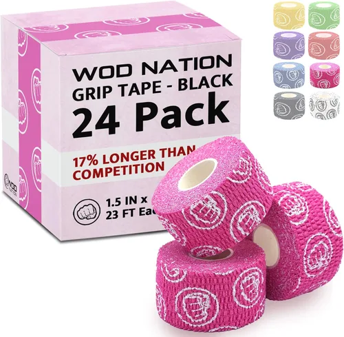 Vista 14 de WOD Nation Flexible Hook-Grip Athletic Tape – Easy-Tear, Sweat-Proof Thumb & Finger Strips for Weightlifting Negro
