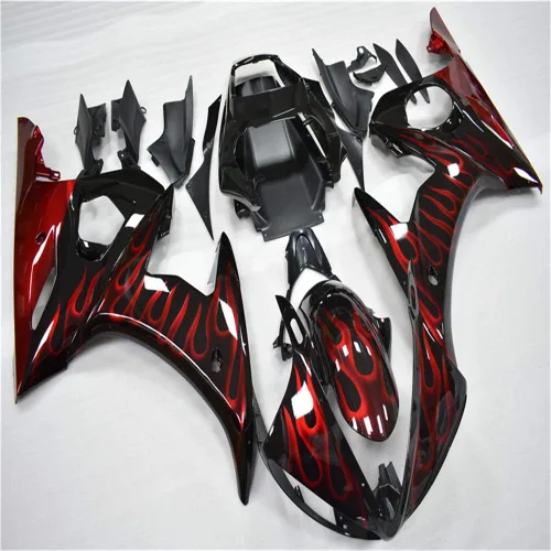 Vista 2 de Carenado para Yamaha YZF R6 2003-2005 y YZF R6S 2006-2009 (06 llamas rojas)