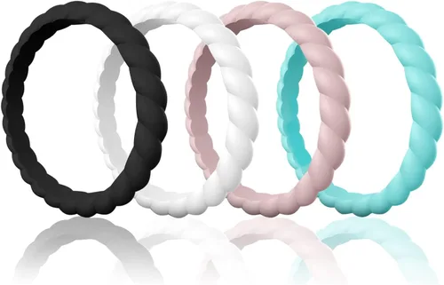 Vista 32 de Egnaro Women's Braided Silicone Wedding Ring, Stylish Stackable Rubber Band