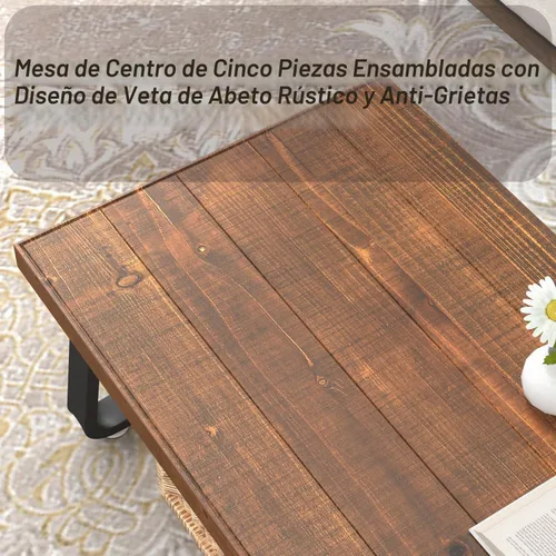 Vista 4 de IBF Mesa de centro rústica, mesa de té de madera maciza industrial, 39