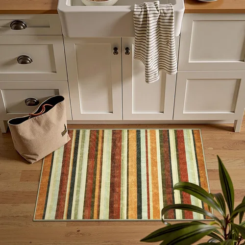 Vista 4 de jinchan Alfombra a rayas de 2 x 3 para entrada, alfombra de cocina, tapete pequeño, antideslizante, ligero, de bajo perfil, decoración para entrada