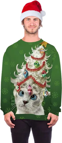 Vista 3 de ALBIZIA sudadera unisex con cuello redondo y estampado de animales, suéter feo de Navidad