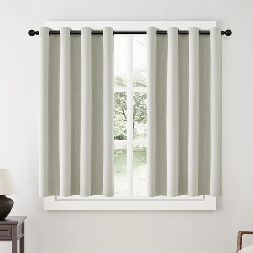 Vista 50 de ChrisDowa Cortinas 100% Opacas de Abedul Sólido de 45 Pulgadas de Largo, 2 Paneles para Dormitorio y Sala de Estar, Estilo Granja Oscurecedoras