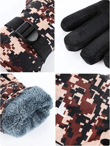 Vista 5 de Hicarer 4 pares de guantes de invierno para niños, impermeables, guantes de esquí de nieve, ropa de camuflaje unisex para clima frío para niñas