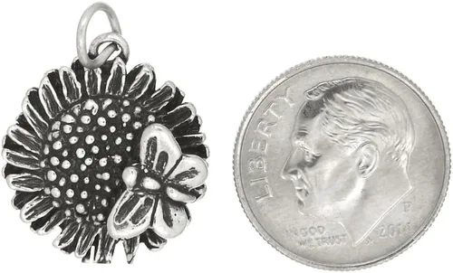 Vista 2 de LGU Girasol oxidado de plata esterlina con dije de mariposa