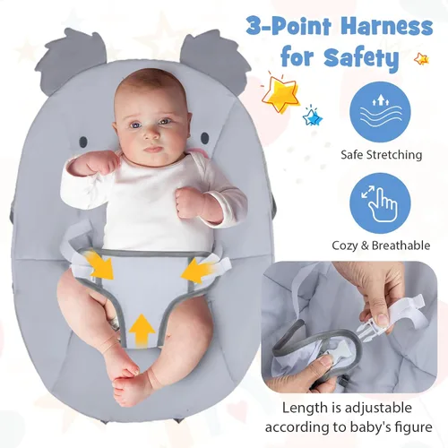 Vista 4 de BABY JOY Gorila para bebé, asiento portátil para bebé con vibración y música, barra extraíble y cubierta de tela, arnés de seguridad de 3 puntos