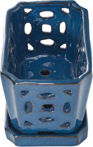 Vista 4 de W&W Orchid Pot with Holes and Saucer for Repotting, Blue, 9.7 Inch azul 9.7