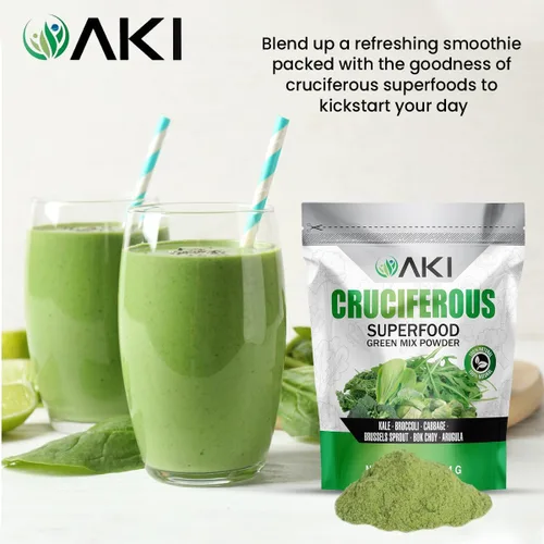 Vista 3 de AKI Cruciferous Superfood Green Mix Powder - Hecho de col rizada, brócoli, coles de Bruselas, repollo - Repleto de fitonutrientes y vitaminas