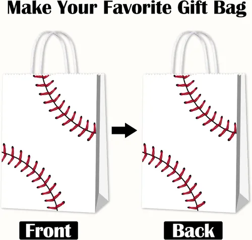Vista 4 de BQK 16 bolsas de aperitivos de béisbol para niños con asas, bolsas de regalos de béisbol, bolsas de regalo de béisbol, suministros de fiesta