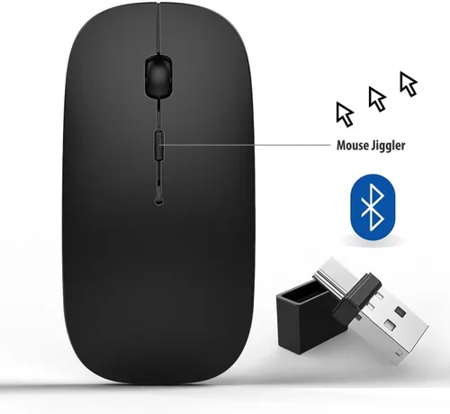 Vista 2 de Ratón Bluetooth recargable para laptop, mouse inalámbrico para MacBook air/Mac/MacBook Pro, mouse jiggler Bluetooth 5.2/3.0 y USB tipo C de 2.4 GHz