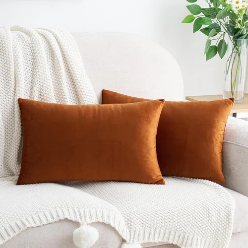 Vista 58 de HWY 50 fundas de almohada decorativas de terciopelo sólido para sofá, sala de estar. Ambar