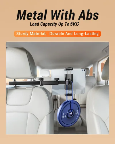 Vista 8 de Soporte para tablet con brazo de extensión para reposacabezas de automóvil, soporte ajustable para iPad para asiento trasero de automóvil, orientado