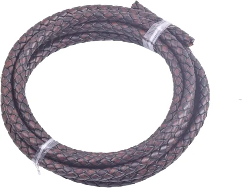 Vista 46 de 2 yardas 8.0mm Cordón redondo de cuero trenzado auténtico marrón antiguo para corbata de bolo