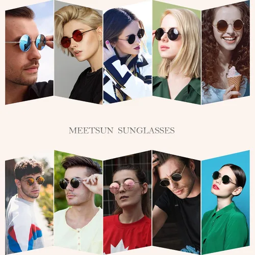 Vista 2 de MEETSUN Small Round Sunglasses Polarized for Men Women Retro Vintage Circle Hippie Sun Glasses UV400