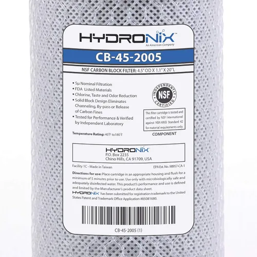 Vista 6 de Hydronix CB-45-2005 NSF Filtro de bloque de carbono de 4.5 pulgadas de diámetro externo x 20 pulgadas de largo, de 5 micrones.