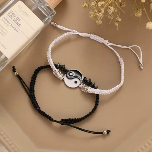 Vista 8 de Long tiantian Juego de 6 collares Yin Yang a juego para parejas, collar Ying Yang para 2 pulseras a juego para mejores amigos, pulseras de relación
