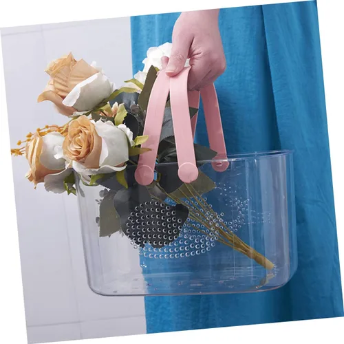 Vista 8 de Cesta de ducha de plástico de gran capacidad, mango fácil de limpiar para organización de baño, pescado rosa