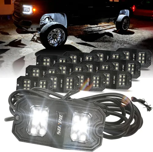 Vista 10 de SUNPIE 8 cápsulas de luz LED de roca ámbar de conexión rápida, 18 chips de ángulo amplio, cables de extensión de 4M para cada luz, almohadillas
