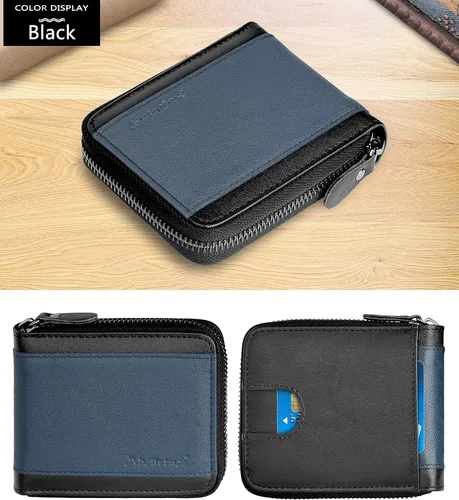 Vista 2 de Carteras con bloqueo RFID para hombre billetera de cuero con cremallera para hombre tarjetero RFID biplegable