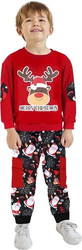 Vista 2 de MIGU Conjunto de 2 piezas de pantalones largos de manga larga con ciervos navideños para niño pequeño