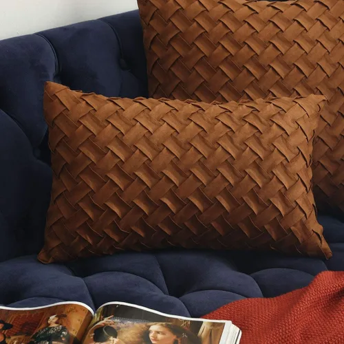 Vista 22 de vctops Funda de Almohada Decorativa con Patrón de Tejido de Canasta Boho, Gamuza Súper Suave, Funda de Cojín de Acento Cuadrada Sólida para Sillón