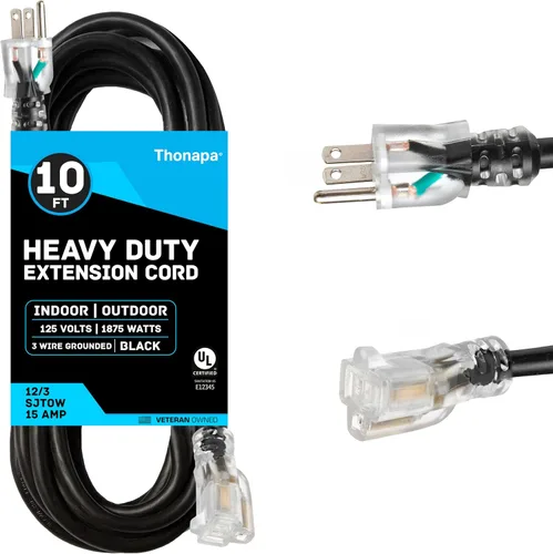 Vista 19 de Thonapa Cable de extensión de calibre 12 de 6 pies para exteriores, resistente 12/3, extremo iluminado SJTW Cable negro, 3 clavijas, enchufe a