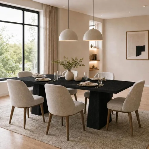 Vista 5 de 71 Inch Rectangular Dining Table, Wooden Kitchen Table with Sturdy Heavy Duty Legs, Modern Dining Room Furniture for 6-8 People Family Use