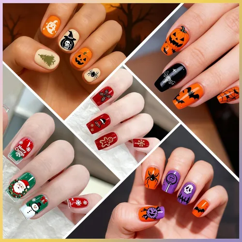 Vista 7 de Biutee - Juego de 10 placas de estampado de uñas, diseño de Halloween, kit de estampado de uñas 14 piezas