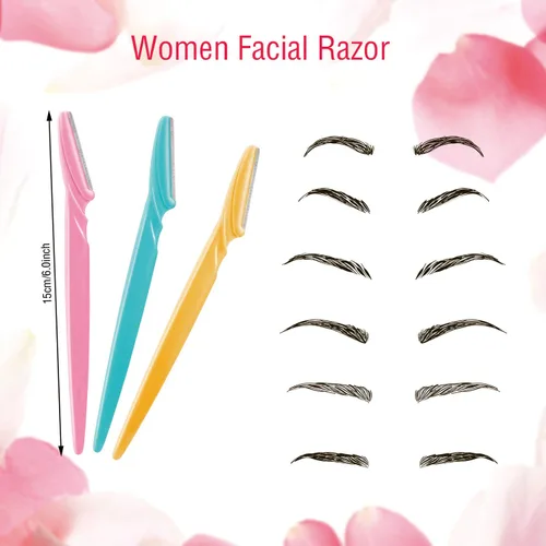Vista 2 de Boao 96 piezas de maquinilla de afeitar de cejas, afeitadoras de cejas Dermaplaning herramienta para mujeres con cubierta de precisión