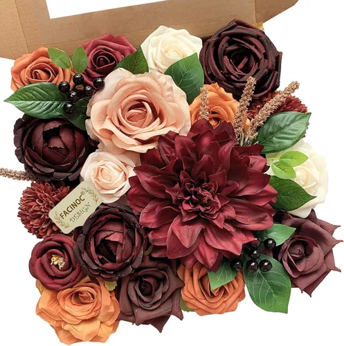 Vista 32 de FACINOC Juego de ramos de flores artificiales de rosas artificiales para bricolaje, decoración de despedida de soltera, arreglos florales falsos