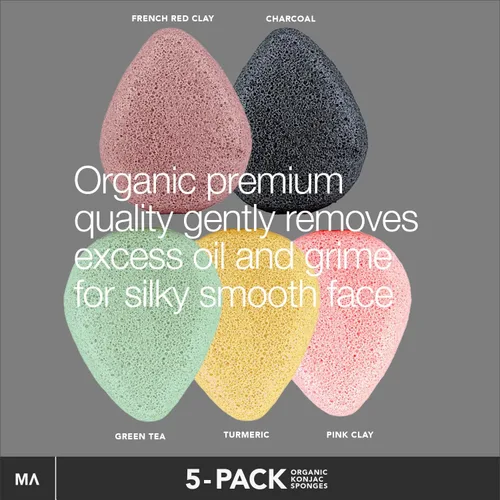 Vista 3 de Minamul Konjac - Juego de esponjas faciales orgánicas exfoliantes, exfoliantes faciales suaves diarios, cuidado de la piel, seguro para pieles