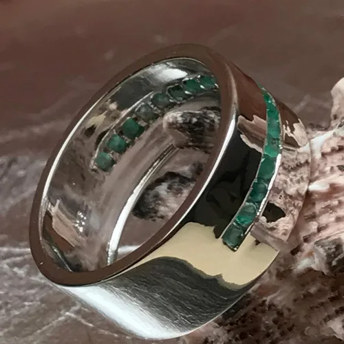 Vista 5 de Anillo de plata de ley 925 con esmeralda natural para hombre, talla 6, 7, 8, 9, 10, 11, 12, 13