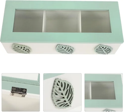Vista 9 de Wood Tea Box with Lid, 3 Compartment Tea Bag Organizer Xmas