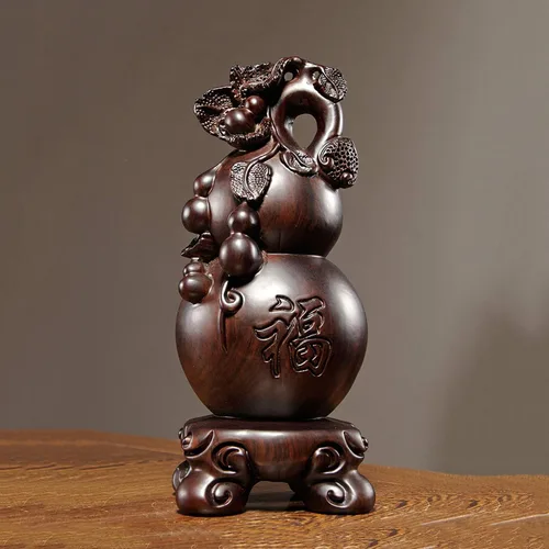 Vista 6 de Escultura china de la estatua del feng Shui Escultura de madera de la calabaza de la escultura Decoración del hogar Feng Shui Adornos Artesanías