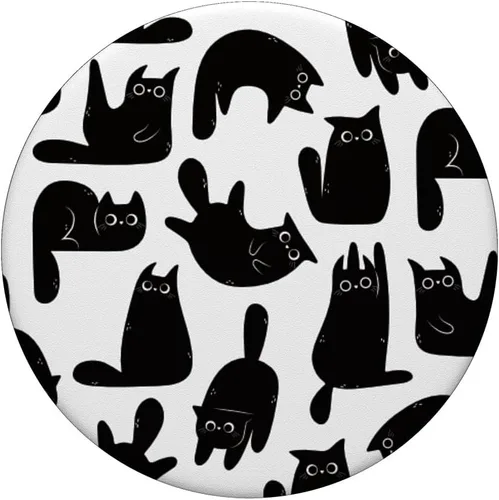 Vista 3 de Lindo gato negro divertido amante de los gatos, PopSockets blancos intercambiables PopGrip