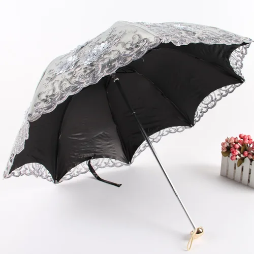 Vista 175 de Honeystore Sombrilla bordada con flor 3D plegable UV con encaje clásico