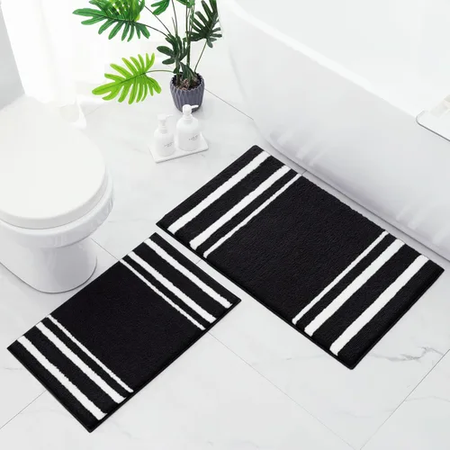 Vista 9 de HOMEIDEAS Juego de 2 alfombras de baño, a rayas, súper absorbentes, de microfibra suave, antideslizantes, lavables, para ducha y bañera (gris)