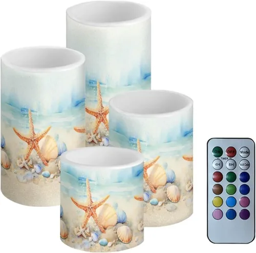 Vista 26 de Velas LED parpadeantes operadas por batería, juego de 4 con control remoto y temporizador, velas de llama danzante, velas de pilar para mesa, Playa
