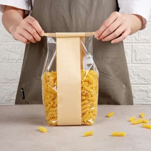 Vista 5 de Restaurantware -Bag Tek - Bolsas de corbata de estaño kraft de 4.6 x 3.5 x 12.5 pulgadas, 100 bolsas resellables para panadería, fondo plano