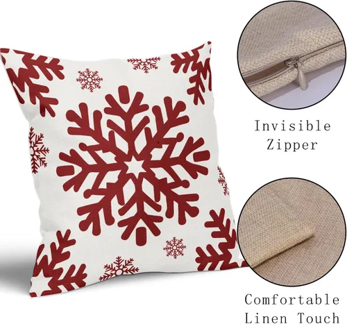 Vista 92 de Fundas de almohada decorativas de Navidad negras 40x40 cm con copos de nieve blancos de Navidad, juego de 2, temática rústica de invierno