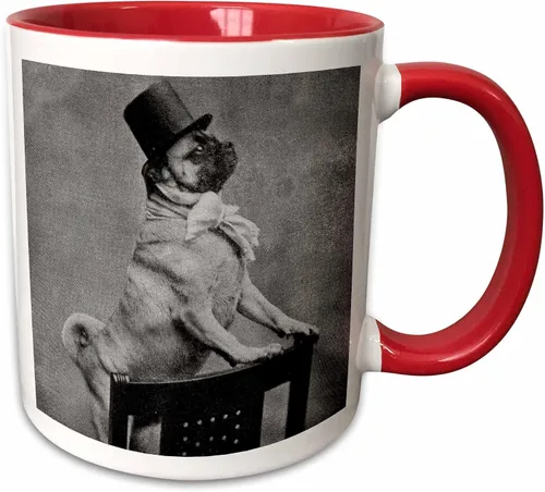 Vista 8 de 3D Rose mug_6775_4 "Pug in Top Hat Black and White" Taza negra de dos tonos, 11 onzas, negro/blanco