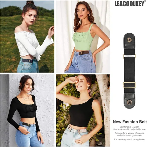 Vista 7 de LEACOOLKEY Cinturón elástico sin hebilla para mujereshombres, paquete de 2 cinturones elásticos invisibles para jeans