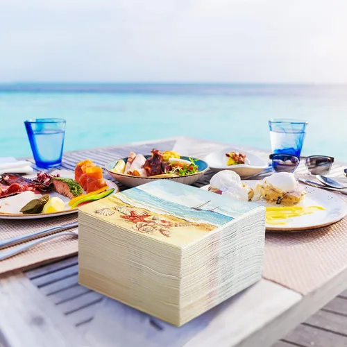 Vista 7 de 100 servilletas náuticas para invitados de playa de verano, 3 capas, desechables, de papel, toallas de invitados de playa, servilletas de cena