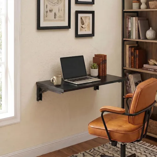 Vista 8 de Need Mesa plegable montada en la pared 30x20IN para lavandería de oficina Soportes de escritorio de color negro y estantes negros